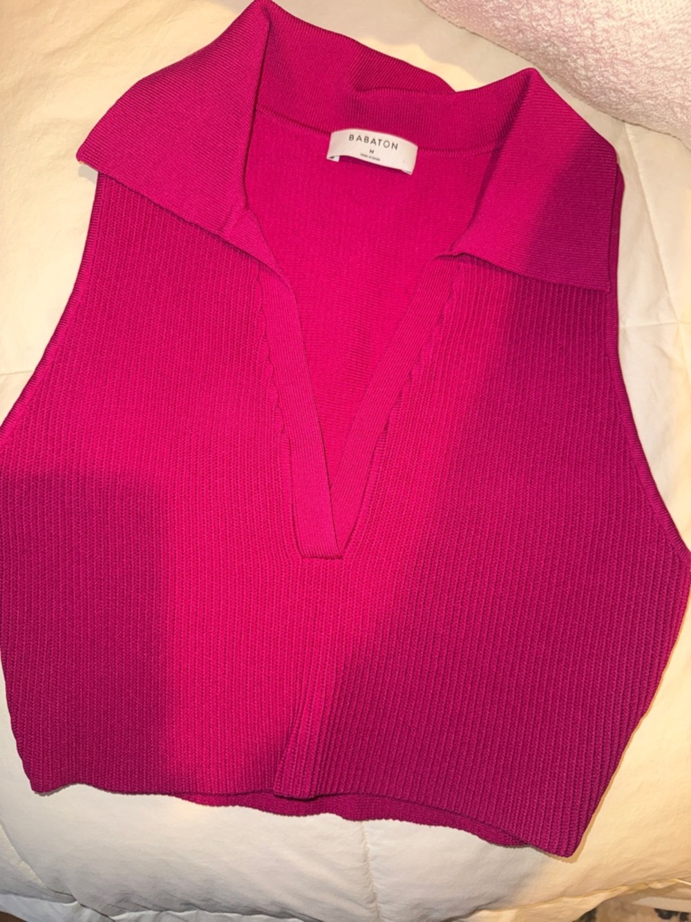 Babaton Ribbed Sleeveless Polo Tank - Fuchsia
